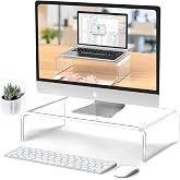 Beimu Acrylic Monitor Stand Riser Clear Laptop Stand Riser L15 xW7.5 xH4 | PC Holder, Compatible with All Notebooks and Monitor, Decoration for Office &amp; Home,White Aesthetic Design, Office Supplies