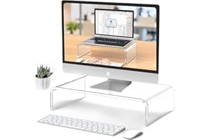Beimu Acrylic Monitor Stand Riser Clear Laptop Stand for Desk Acrylic Monitor Riser for Desk Accessories Aesthetic Laptop Riser Clear Computer Stand White Office Supplies for Women Essentials