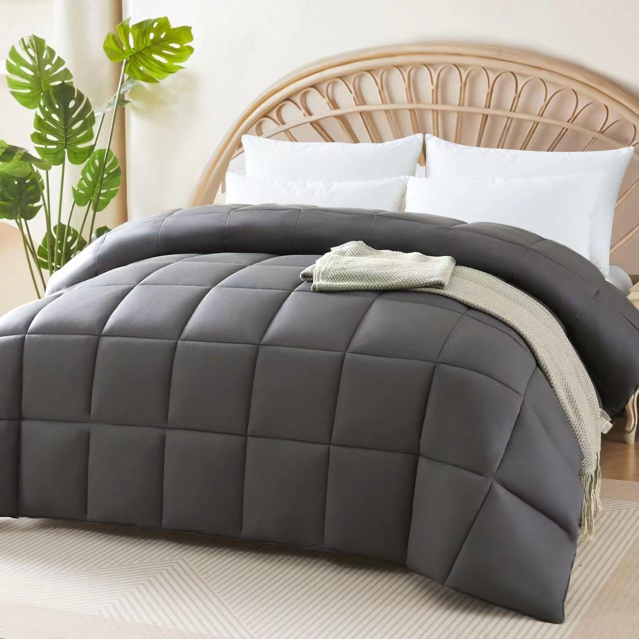 Photo 1 of 100% Viscose Made from Bamboo Comforter for Hot Sleepers- Breathable Silky Soft Duvet Insert Twin Size-with 8 Corner Tabs- All Season Comforter (88x64 Inches, Grey)