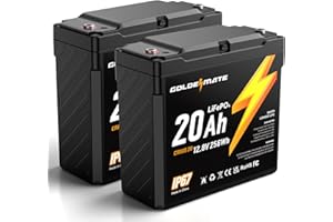 GOLDENMATE 12V 20Ah LiFePO4 Battery(2 Packs), IP67 Waterproof, 12V Lithium Battery with 5000+ Deep Cycles, Built-in BMS & Premium Battery Cells, Ideal for Solar, Marine, Fishfinder, Off-grid camping