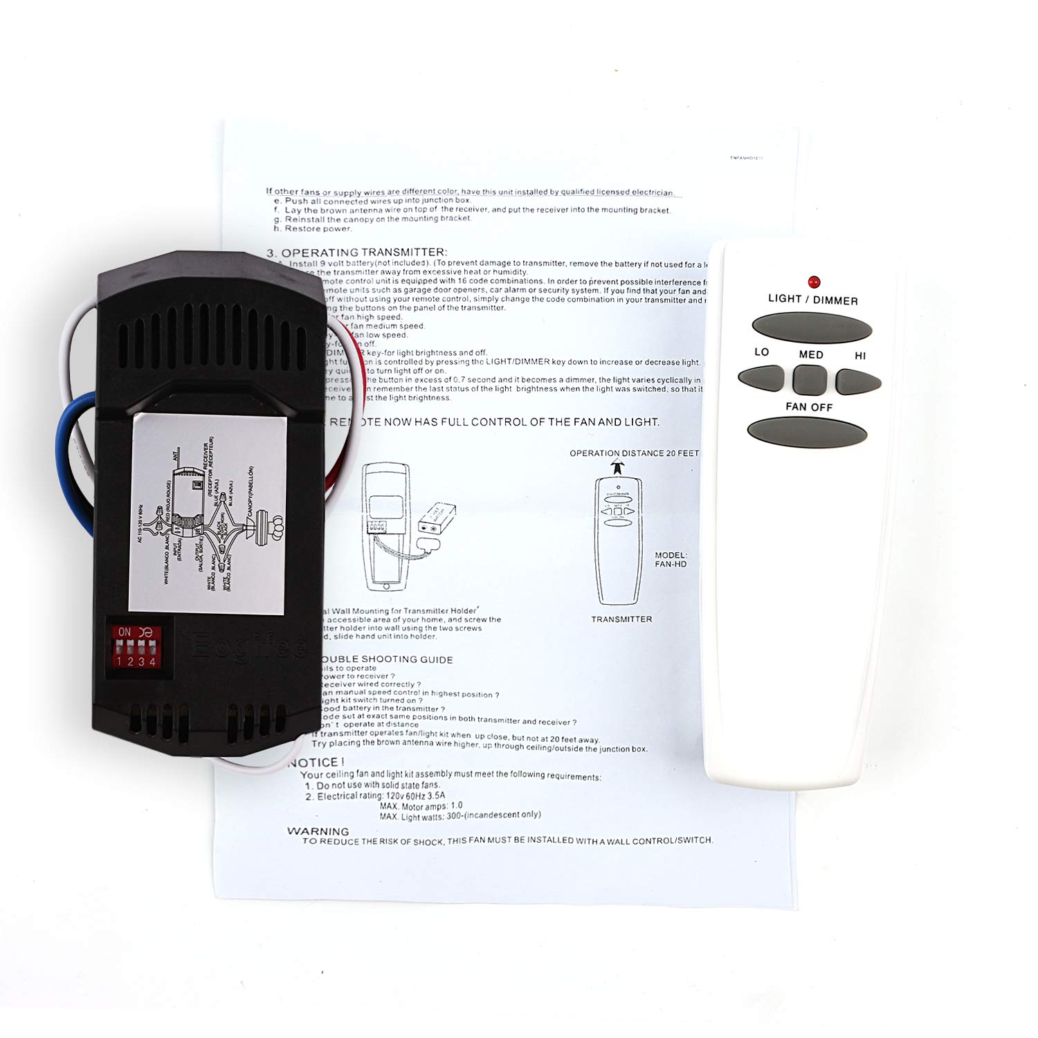 Universal Ceiling Fan Remote Control And Receiver Kit | Shelly Lighting