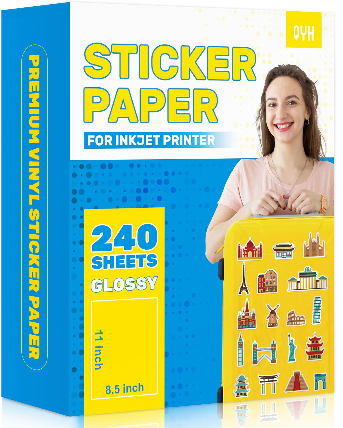 60 Sheets Glossy Printable Vinyl Sticker Paper 8.5x11 - Waterproof Tear Resistant For Inkjet & Laser Printers