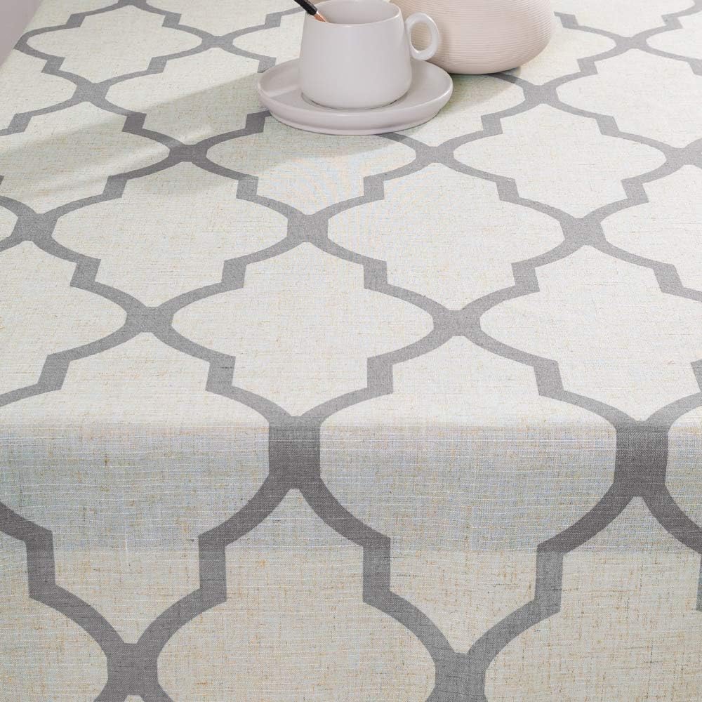 jinchan Moroccan Tile Tablecloth Linen Textured for Kitchen Geometric Trellis Printed Table Cover for Wedding Party Banquet Decoration 1 Panel 72" L Soft Grey: Home & Kitchen