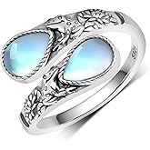Cujiesp Sterling Silver Frog Spoon Ring with Moonstone - Open Band Frog Jewelry Gift for Women