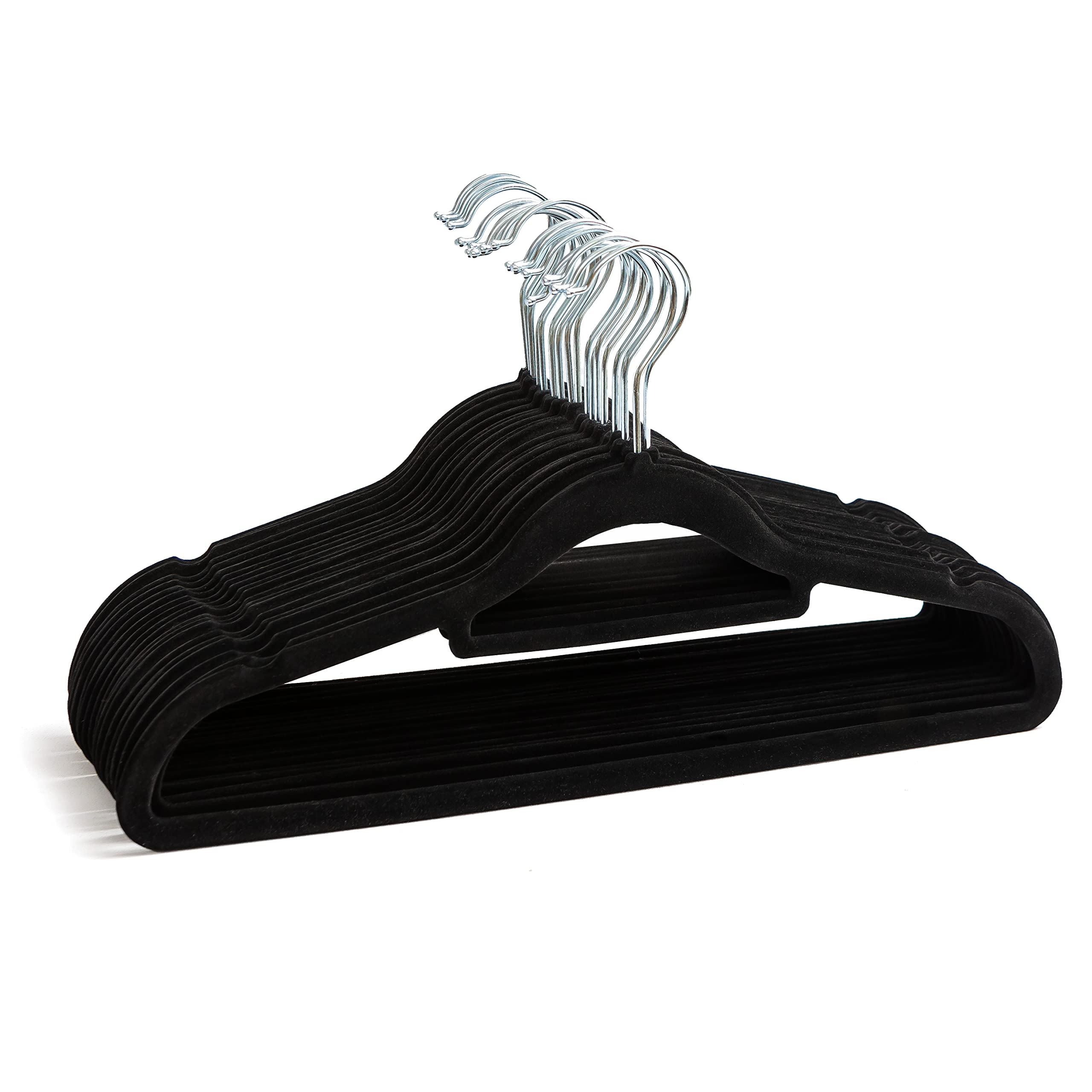 20 Non Slip Velvet Hangers | Heavy Duty Black Felt Coat Hangers |360 Degree Swivel Hooks |Premium Space Saving Design