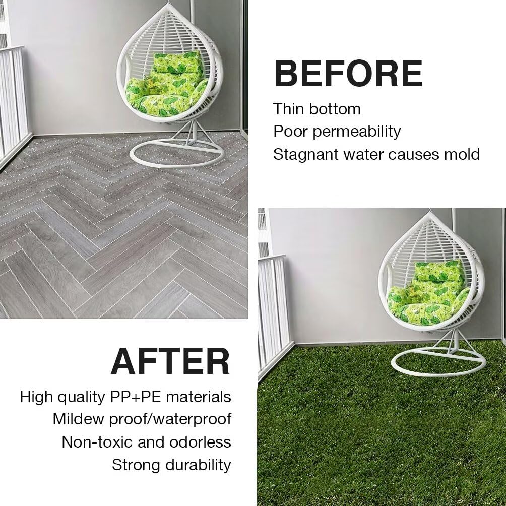 XLX TURF Outdoor Artificial Grass Tiles Interlocking Turf Squares 9 Pack, 12