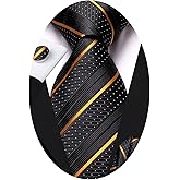 Hi-Tie Mens Plaid Ties Classic Paisley Necktie with Handkerchief Cufflinks Set Business Stripe Tie