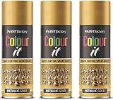 HitlineUK 3x 400ml Metallic Gold Spray Paint for Interior Exterior Wood Metal view 1