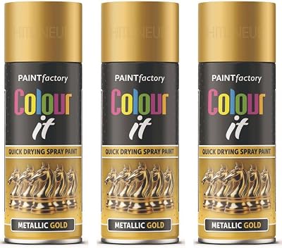 HitlineUK 3x 400ml Metallic Gold Spray Paint for Interior Exterior Wood Metal