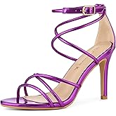 Allegra K Women's Open Toe Strappy Straps Stiletto Heel Purple Sandals 10 M US