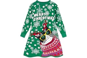 ALLIFly Little Girls Christmas Dress Winter Knit Sweater Dresses Long Sleeve Xmas Gifts 4-11 Years