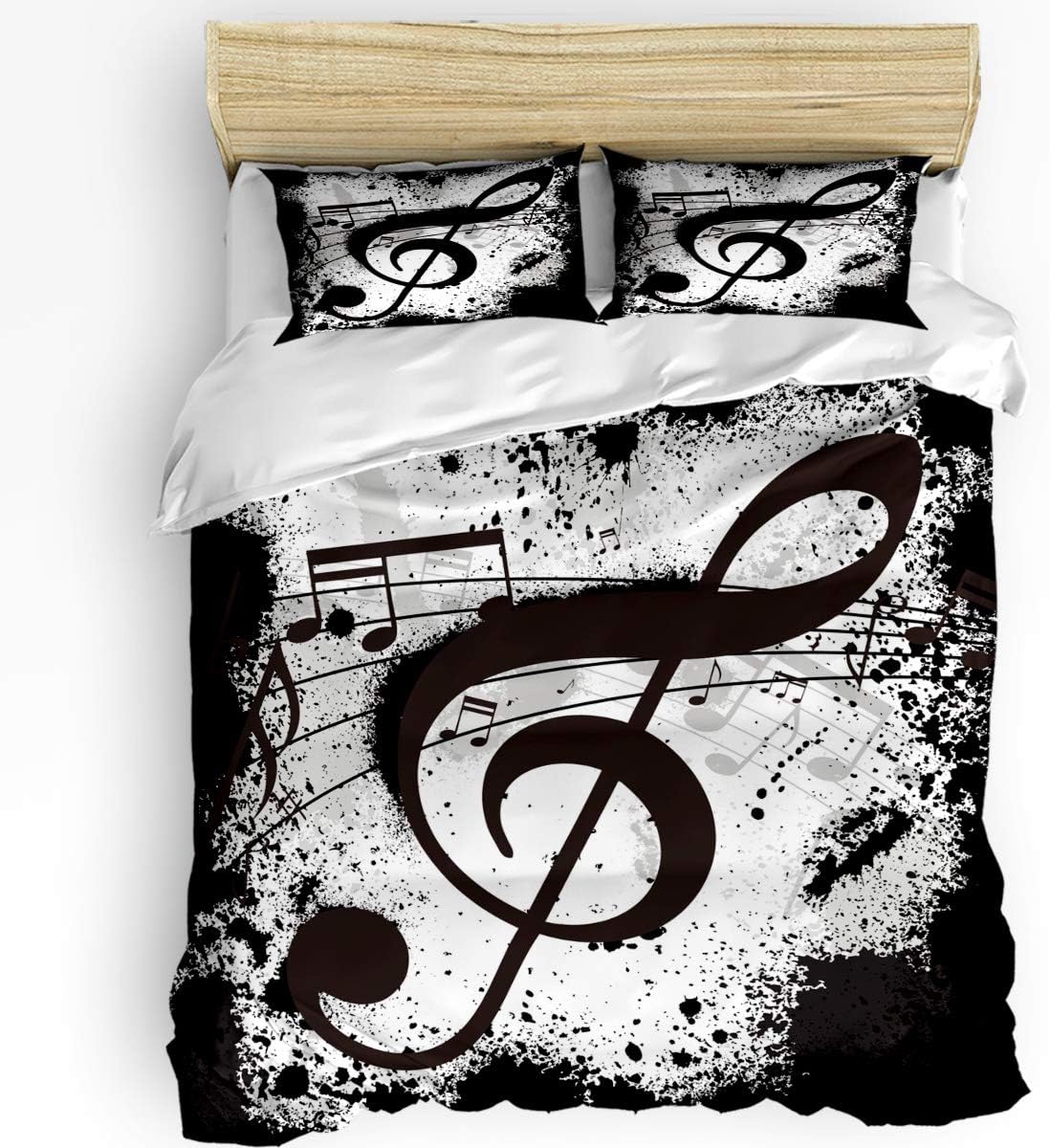 Amazon Com Image Duvet 3pieces Bedding Sets Home Comforter Music Bedspread Bed Sheet For King Size Adult Kids Flat Sheet 2 Pillow Shams Set Musical Note Black White Old Home Kitchen