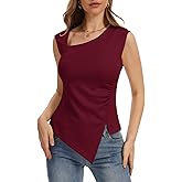 Penioca Tank Top for Women Ruched Sleeveless Asymmetrical Split Hem Slim Fit Y2k Going Out Tank Tops