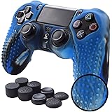 Pandaren PS4 Controller Skin Studded Anti-Slip Silicone PS4 Controller Cover Set for PS4 /Slim/PRO Controller(CamouBlue Controller Skin x 1 + FPS PRO Thumb Grips x 8)