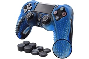 Pandaren PS4 Controller Skin Studded Anti-Slip Silicone PS4 Controller Cover Set for PS4 /Slim/PRO Controller(CamouBlue Controller Skin x 1 + FPS PRO Thumb Grips x 8)
