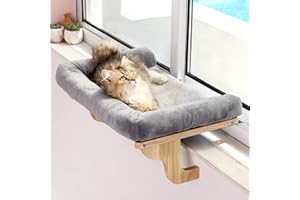 Zakkart Cat Perch for Window Sill with Bolster - Orthopedic Hammock Design with Premium Hardwood & Robust Metal Frame - Cat W