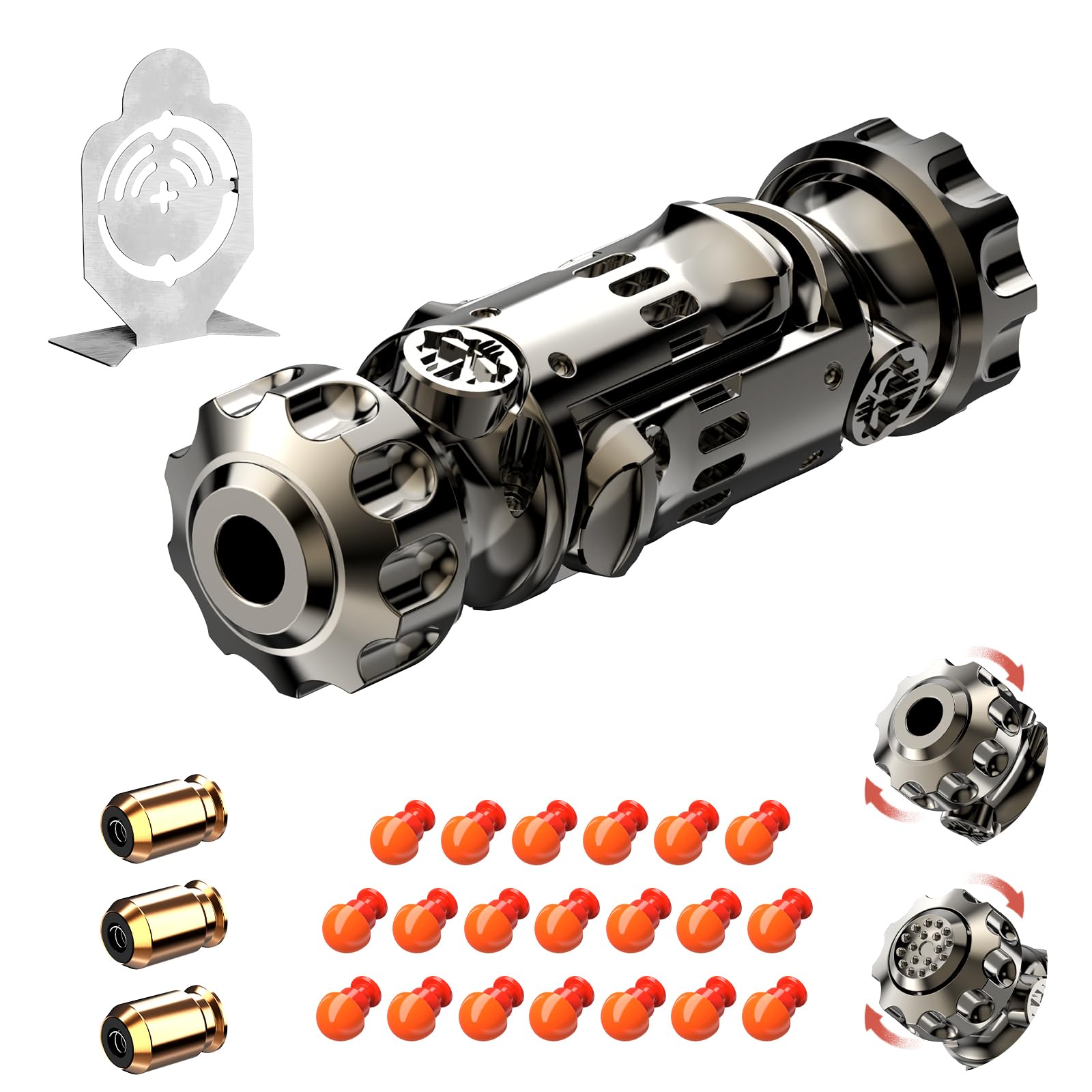 Photo 1 of 4 in 1 Metal Fidget Gun Toy Shoot+ Spinner+ Ratchet+ Slider Finger Fidget Toys Adults EDC ADHD Focus Anxiety Stress Relief Boredom Office Travel Toy (Titanium Color)