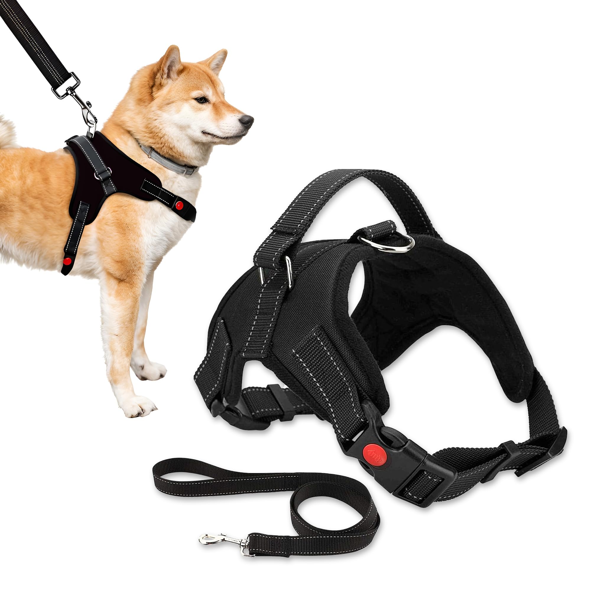 Trimming Shop No Pull Dog Harness and Lead Set for Small Dogs, Adjustable, Breathable, Reflective Pet Vest for Puppy Training, Walking, Choke Free Harness for Small Breeds - Black