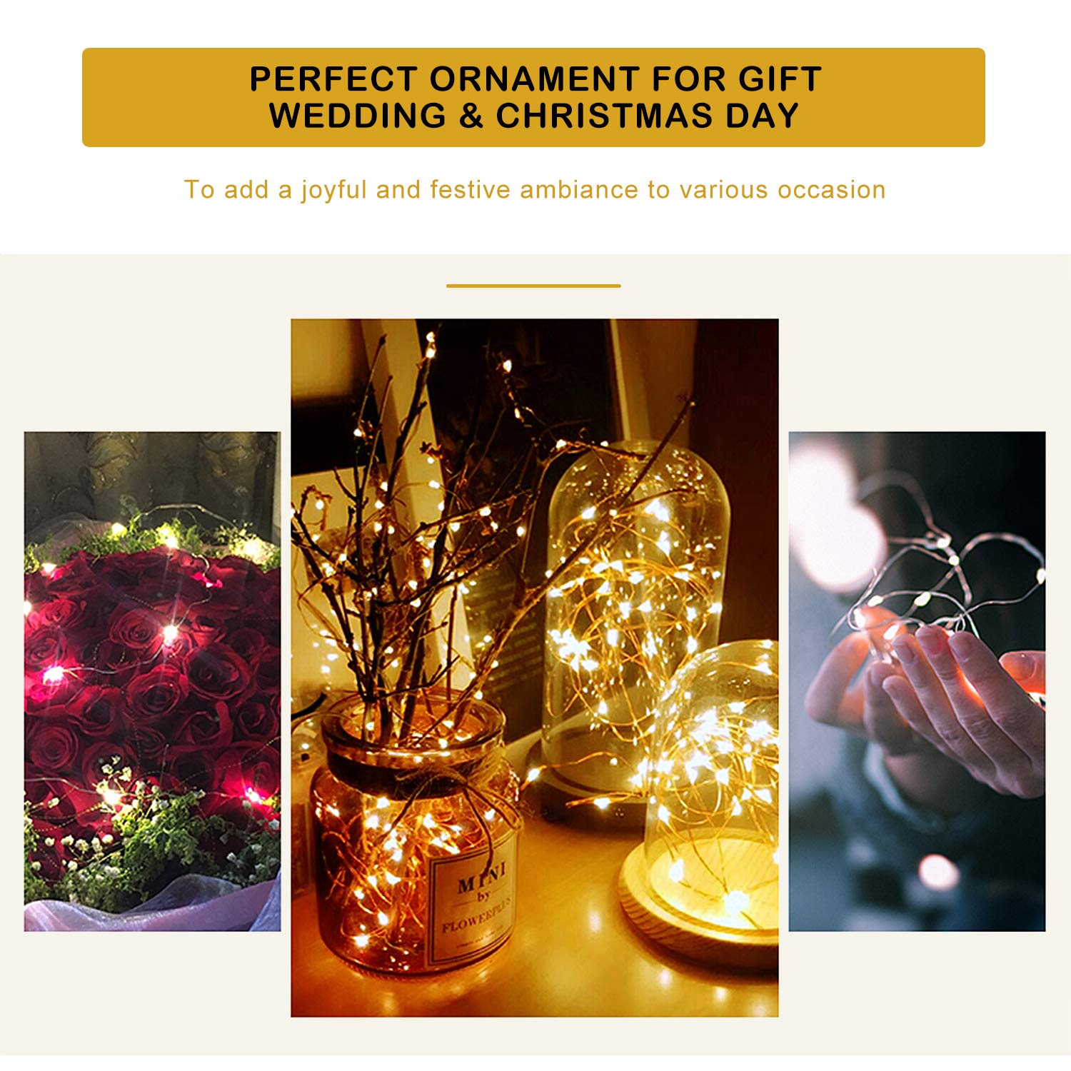 Craftersmark 100 Micro LED Fairy String Light Battery Powered 33ft Long Ultra Thin String Copper Wire Lights with Remote Control and Timer Perfect for Christmas, Thanksgiving, Wedding, Party, Bedroom
