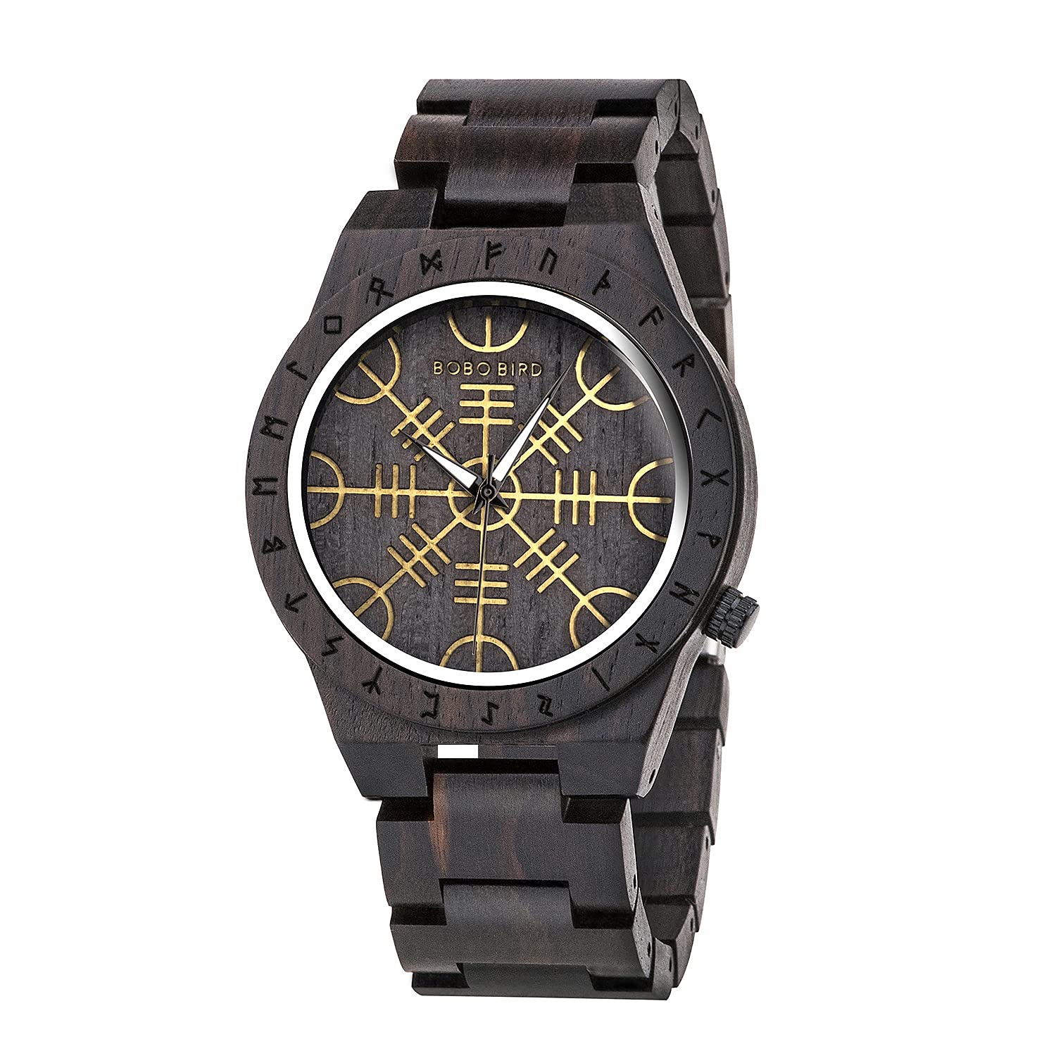 BOBO BIRD Mens Unique Engrave Wood Watches Luxury Stylish Watch Wood Strap with Bamboo Wooden Box