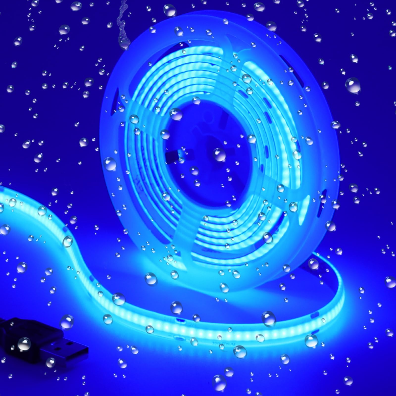GOMING DC 5V USB COB Blue LED Strip Light IP65 Waterproof USB Powered 6.6ft/2M 320LEDs/M Flexible LED Tape Lights for TV Backlight Cabinet Home DIY Lighting — image 1