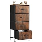Sweetcrispy 4 Drawer Dresser, Fabric Storage Tower Organizer with Sturdy Steel Frame and Wood Top, Easy Pull Handles, for Bedroom, Closet, Entryway, Hallway, Brown