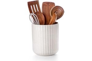 Nucookery Utensil Holder, 7.2" Ceramic Kitchen Utensil Holder for Countertop, Large Cooking Utensil Crocks for Kitchen Counter, Farmhouse Kitchen Decor (Sand)