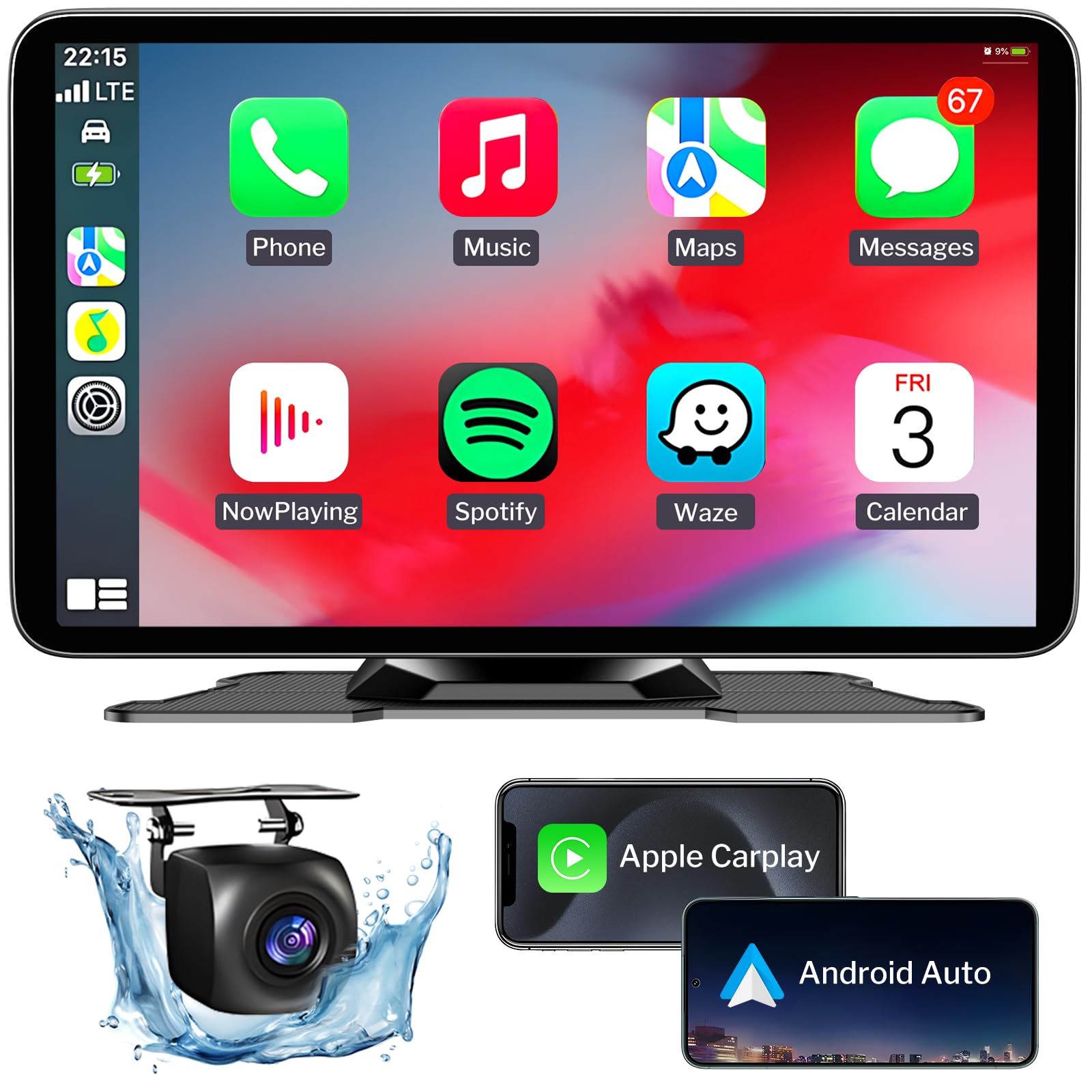 Photo 1 of Wireless Apple Carplay Screen for Car, 7" HD Portable Car Stereo Touch Screen with Apple CarPlay & Android Auto with Backup Camera/Mirror Link/Siri/Bluetooth/Voice Control/Navigation/AUX for All Cars