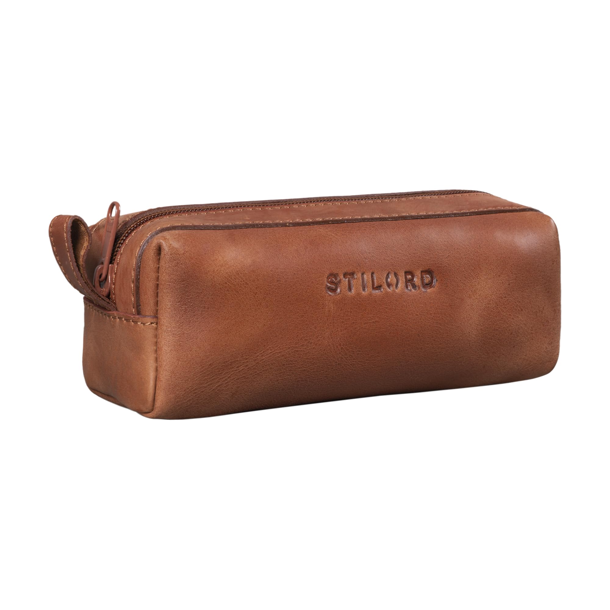 STILORD "Linus" Pencil Case Leather Pen Case Pouch Office University College Women Men Stationary Vintage Leather Colour:Andorra - Brown