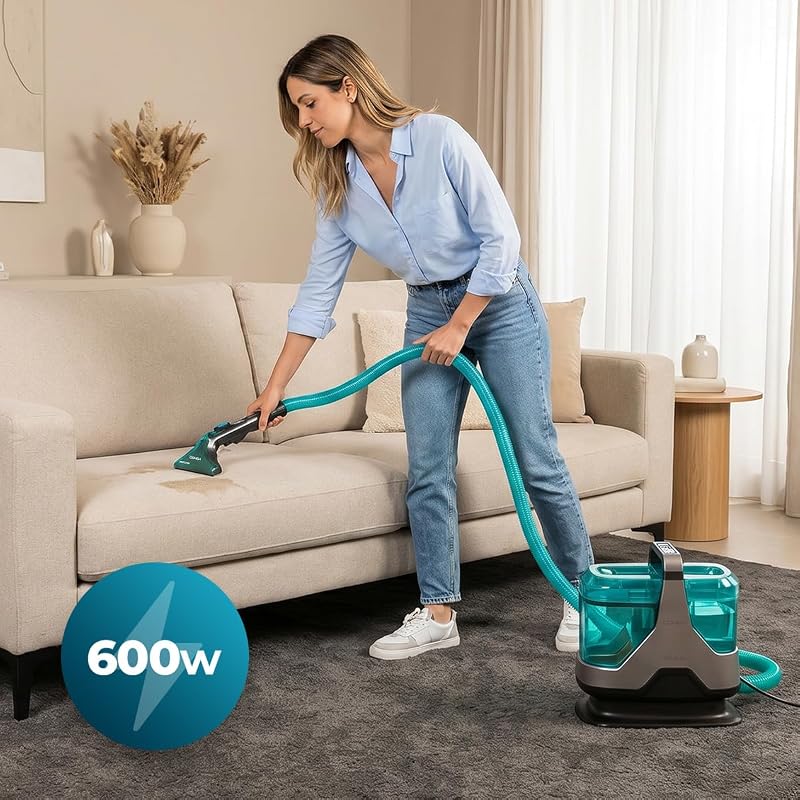 Polsterreiniger Conga 6000 Carpet&Spot Clean XXL Neo. 600 W Leistung, extrem starke 15 kPa Saugkraft, 1,3 L Frischwassertank, 7 m Aktionsradius, 3-in-1 Funktion, Fenster-Zubehör, 2 Düsen
