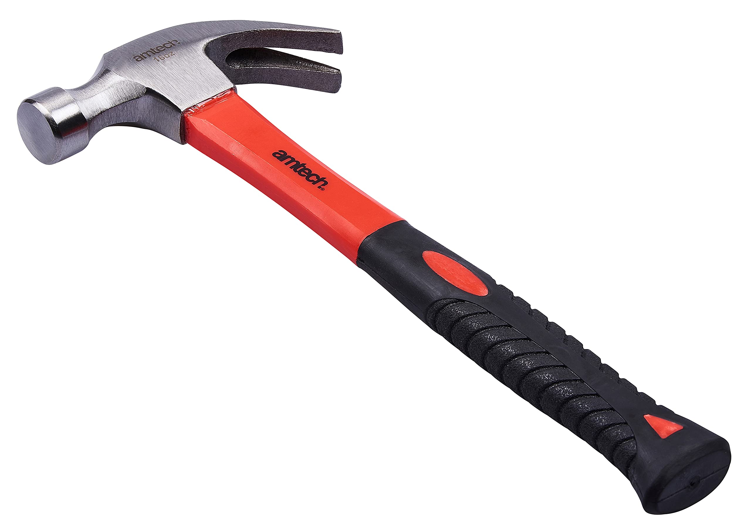 Amtech - Claw Hammer, Fibreglass Shaft for Reduced Vibration, Drop Forged Head, Non-Slip Grip, Durable and Easy to Handle (16oz / 450g)