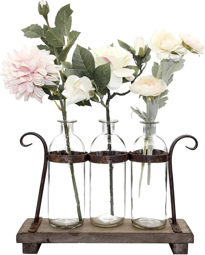FUNSOBA Rustic Flower Vase Set with Rack Stand Farmhouse