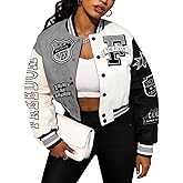 COZYPOIN Women's Varsity Jacket Cropped Letterman Jacket Lightweight Button Down Bomber Racer Baseball Y2K Coats