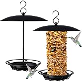 2 Pcs Cylinder Bird Feeder for Outdoors, Suet Cake Holder, Black | Seed Log Holder, Hanging Hanger with Roof, Metal Seed Cake Feeder, Backyard Wild Birdfeeding, Garden Yard Decoration