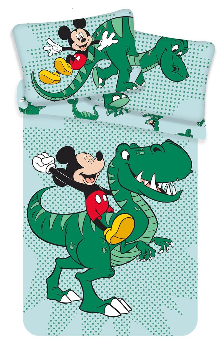 Disney Dinosaur Toddler Bedding Featuring Mickey Mouse – Reversible Cot Bedding, Mickey Mouse Duvet Cover and Pillow Case – Size 100 x 135 cm, 40 x 60 cm – Green