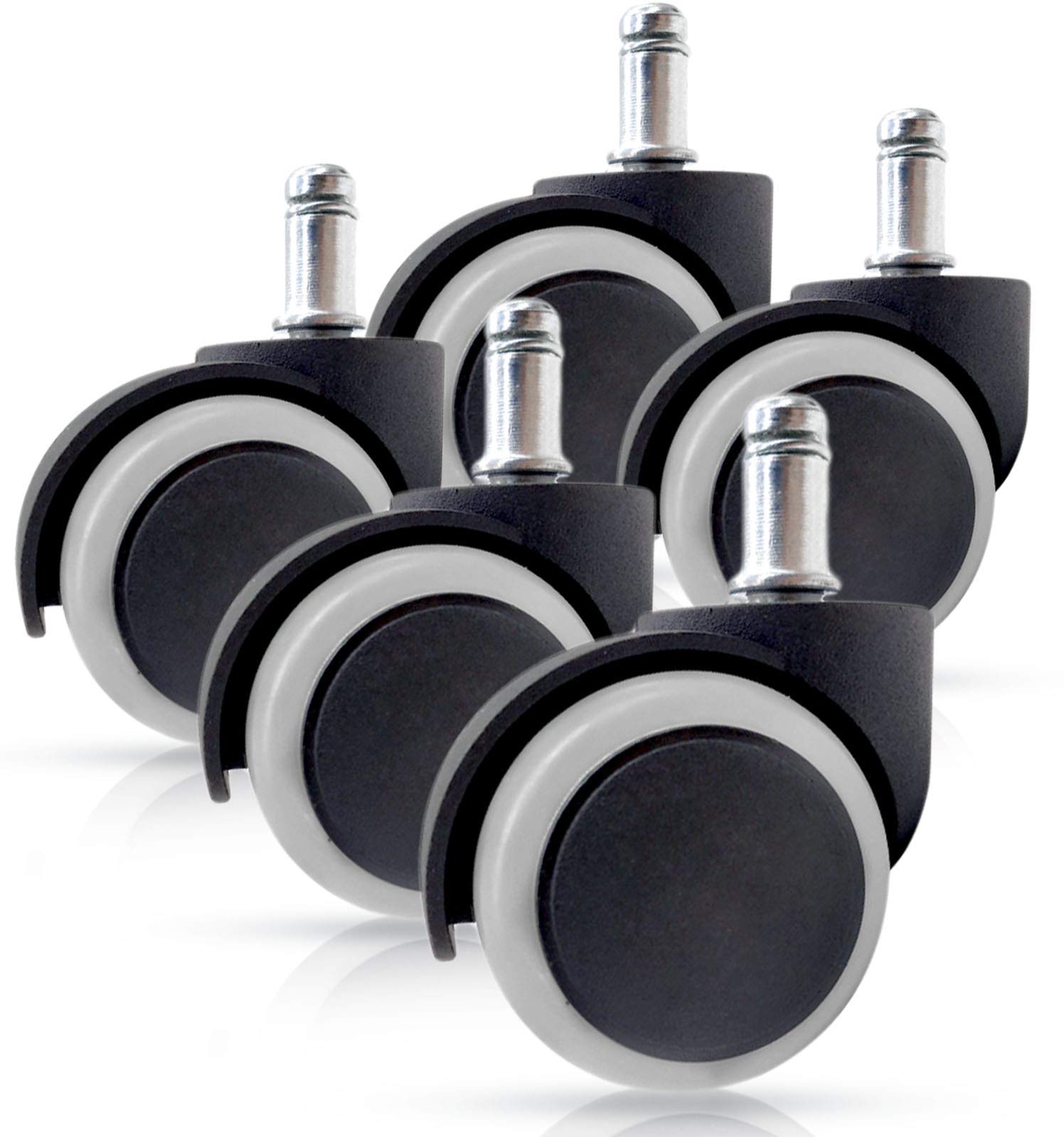 Gresunny 5pcs Office Chair Casters Wheels Replacement Castors Wheels Universal Swivel Chair Wheels Heavy Duty Rubber Office Chair Castors for Carpet Hardwood Floors Laminate Tile 11X22mm