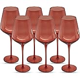 Saludi Original Dark Rose Wine Glasses, 16.5oz (Set of 6) Stemmed Single Color Red Barbie Glass - Great for All Wine Types and Occasions or Gifts - Luxury, Durable, Hand-Blown