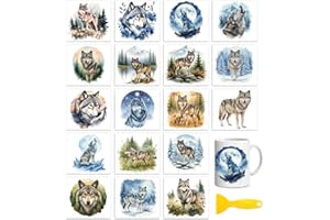 Peacoblue 18 Sheets Rub On Transfers for Crafts, Wolf 3.6"x3.9" UV DTF Cup Wrap Waterproof Cold Transfers Stickers for Wood G