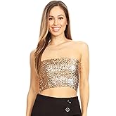 Anna-Kaci Womens Shiny Sequin Party Cropped Strapless Bandeau Stretch Tube Top