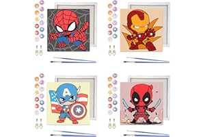 Sretoul 4 Pack Paint by Numbers Kit for Kids with Frame- Cartoon Painting Kits for Kids Ages 4-8, Cartoon Paint by Numbers with Frame 8x8 Inch