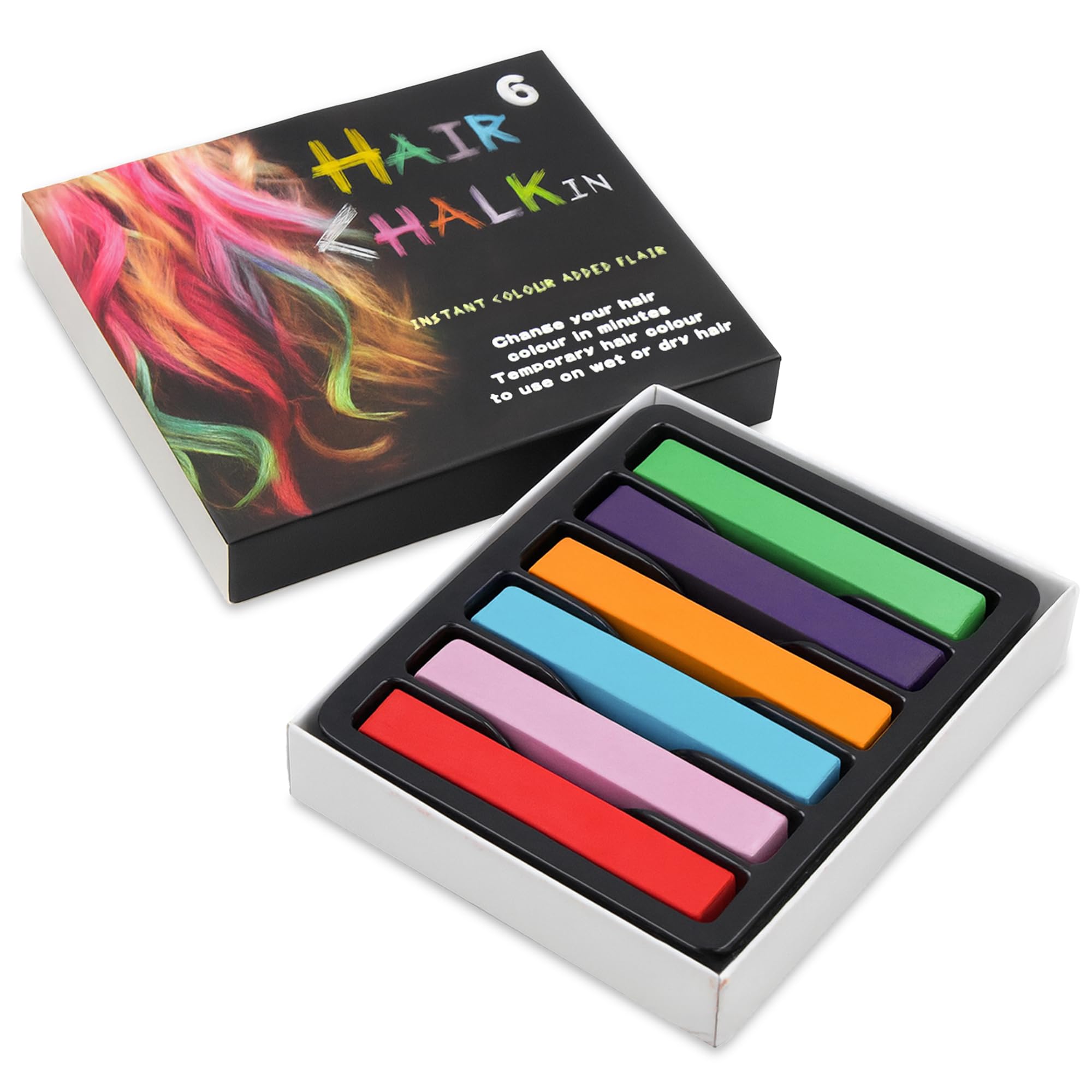 Trimming Shop 6pcs Washable Hair Chalk Sticks - Set of 6 Bright Colours Temporary Hair Colour, Non-Sticky & Easy to Apply for Festival, Halloween, Birthday Party, Fancy Dress