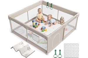ZEEBABA Baby Playpen with Mat, 47x47x27inch Playpen Keeps Baby Safe, Play Yard for Infants, Parc pour Bébé Gives Mom a Break