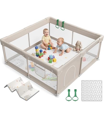 ZEEBABA Baby Playpen with Mat, 47x47x27inch Playpen Keeps Baby