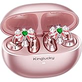 Kinglucky Open-Ear Clip-On Earbuds for Women with Detachable Holiday Bows, All-Day Comfort, Secure Fit, Lightweight Bluetooth 5.4 Wireless Earbuds 50H Playtime, Gift for Her, Clear Calls, Rose Gold