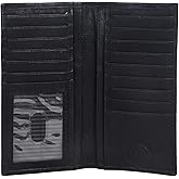 Leatherboss Men's Genuine Leather Long Bifold Wallet | Card Holder Clutch with 6 Card Slots, ID Window, Cash & Checkbook Compartment (Black)