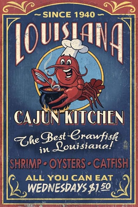 Amazon Com Louisiana Cajun Kitchen Crawfish Vintage Sign 9x12