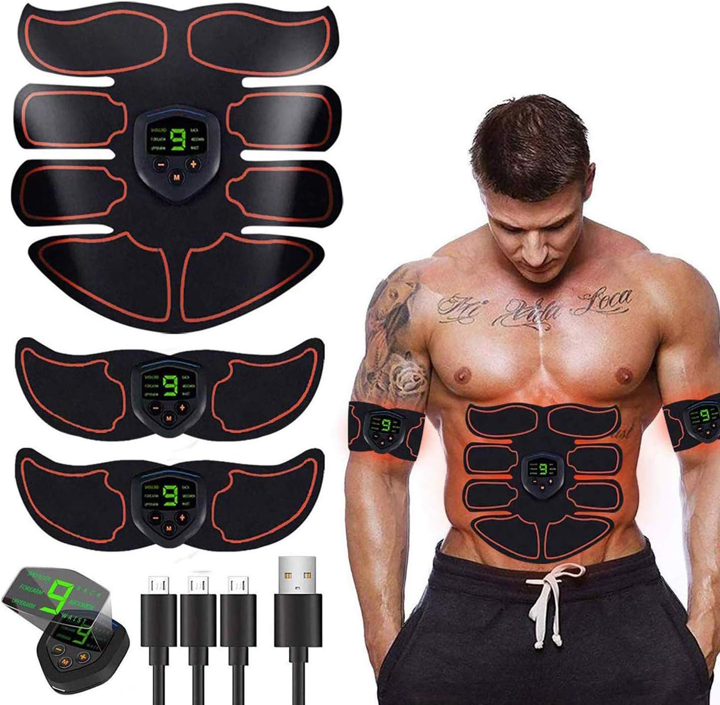 SHENGMI Abs Trainer Abdominal Belt, EMS Muscle Stimulator with LCD Display & USB Rechargeable,Ab Belt Toning Gym Workout Machine For Men & Women