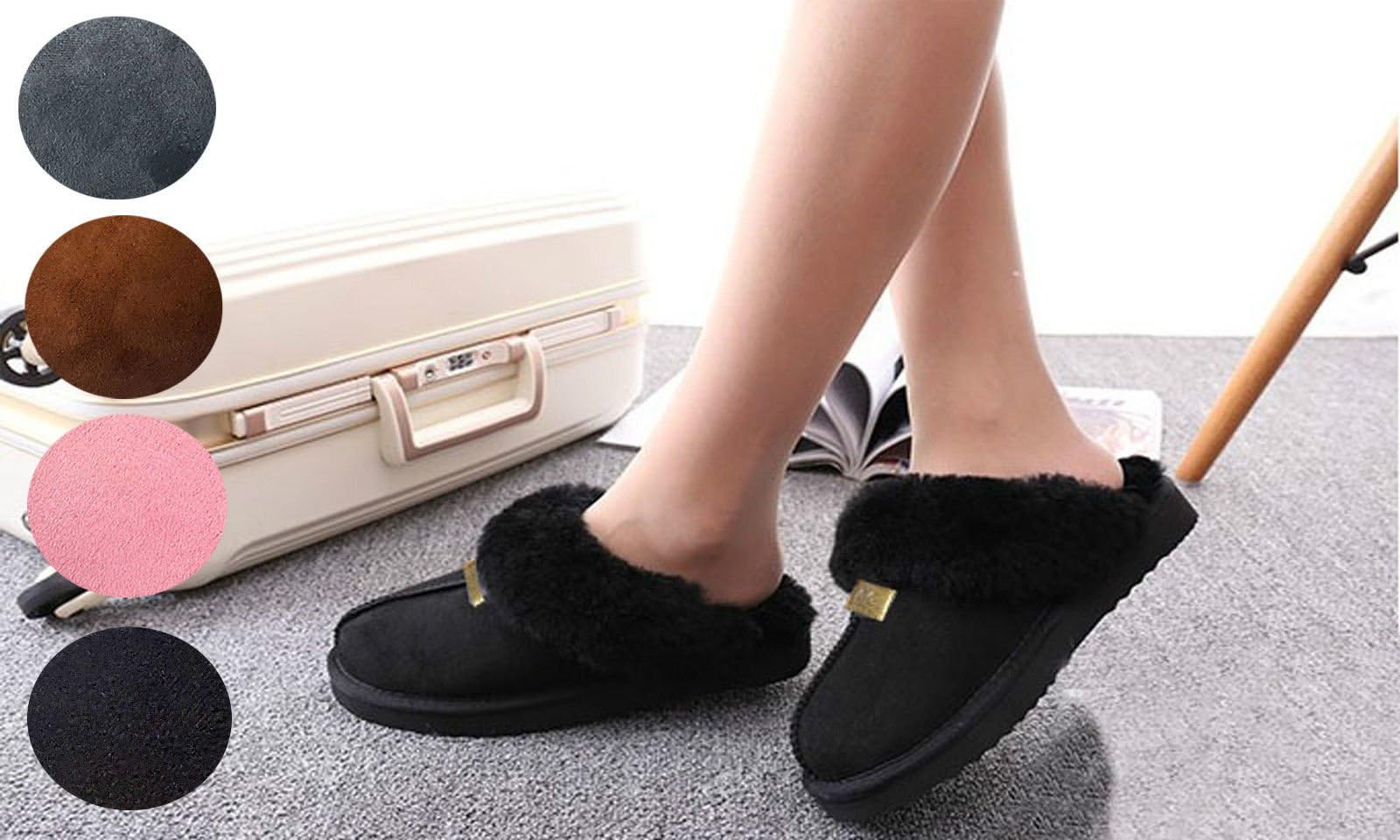 GCG Geniune Ladies Faux Sheepskin Slippers Mules Non Slip Hard Sole Womens GREY 4