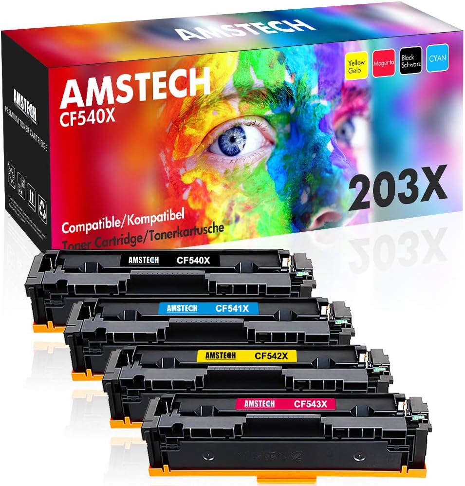 Amstech Compatible Toner Cartridge Replacement for HP 203A 203X Toner for HP Color Laserjet Pro MFP M281fdw M254dw M280nw HP Laserjet M254nw HP MFP M281fdn CF540X CF541X CF542X CF543X CF540A, 4 Packs