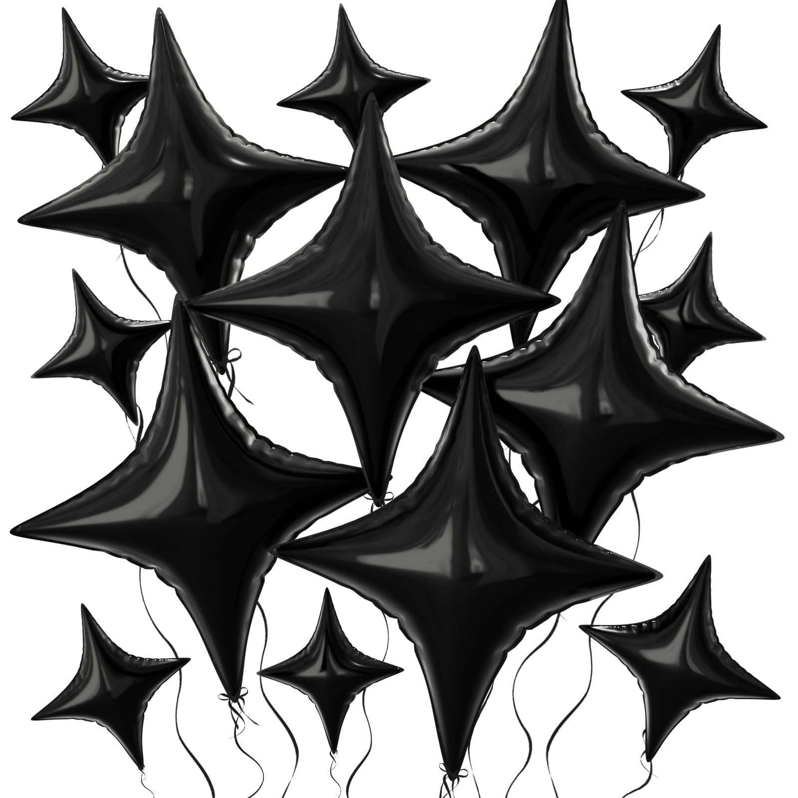 Photo 1 of 14Pcs Black Star Balloons, 24 Inch & 10 Inch Four Angle Star Foil Balloons for Birthday Wedding Anniversary Party Backdrops Decorations Supplies